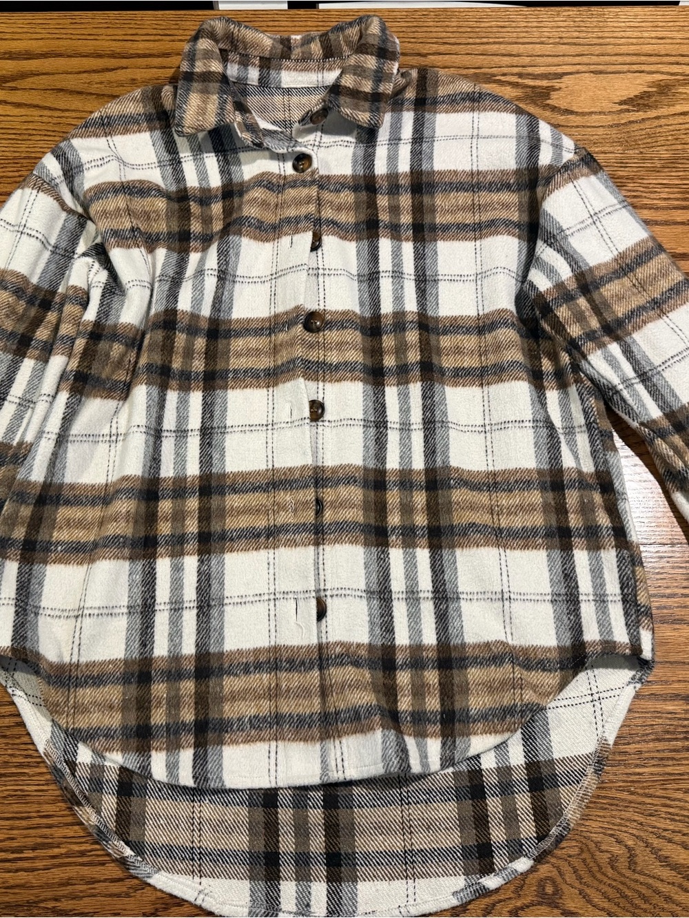 Brown & White Plaid Button-Up Jacket